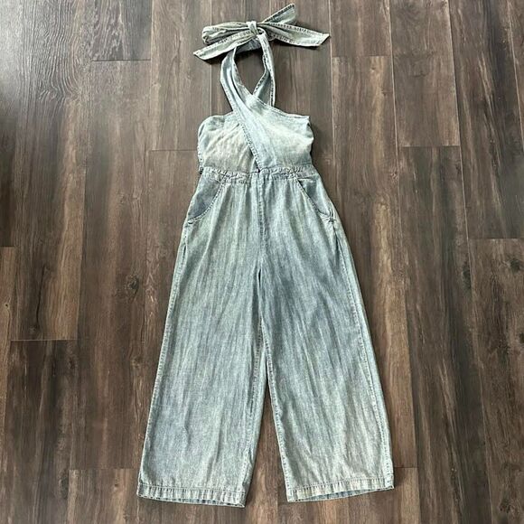 Free People C'est La Vie Convertible One Piece Jumpsuit Blue Pants Romper Medium - Picture 10 of 12